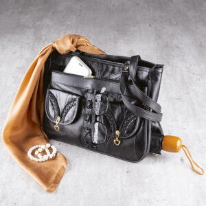 Dámska kožená kabelka s vreckom na dáždnik