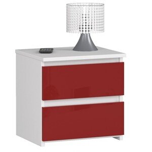 Moderný nočný stolík CALIN40, biely / červený lesk