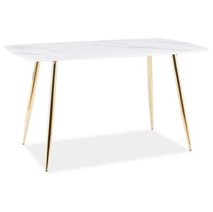 DASKY sklenený jedálenský stôl, biely mramor / zlatá