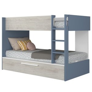 Sconto Poschodová posteľ EMMET II pínia cascina/modrá, 90x200 cm